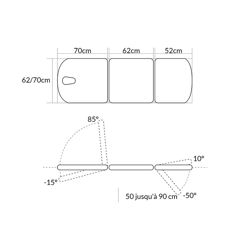 CH-2135-AR Table de Soins Hydraulique 3 plans - dimensions