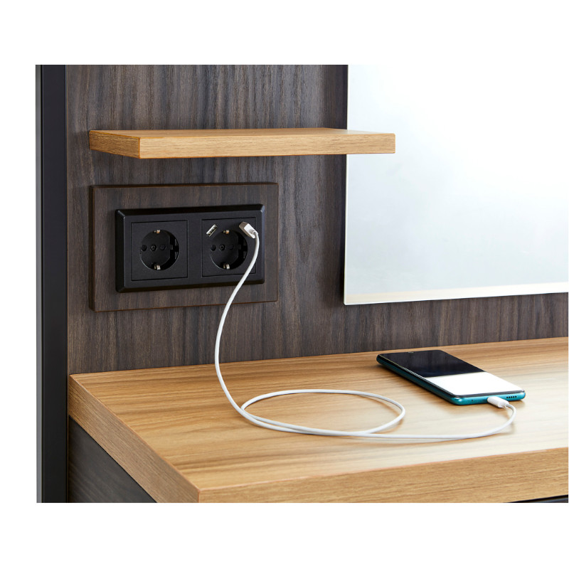 DREAM BLACK Coiffeuse Led detail prises USB - Malys Equipements