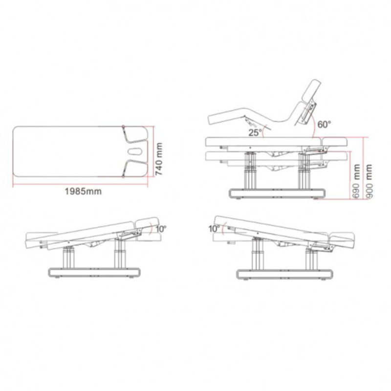 MUSE Table de Massage et Soins Électrique - Dimensions - Malys Equipements