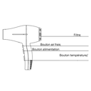 ODA 300 Sèche-Cheveux Professionnel - Boutons air frais, température et alimentation et filtre - Malys Equipements