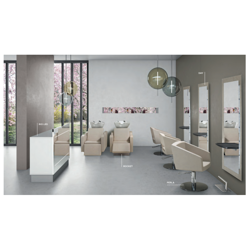 PERLA Fauteuil coiffure Beige - Ambiance Salon de Coiffure Complet - Malys Equipements