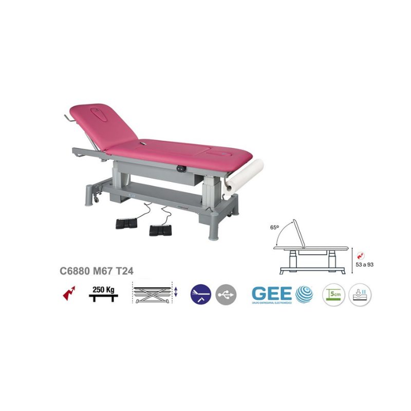 C6880 Table hydraulique 2 plans Ecopostural + 1 tabouret OFFERT pour personnes avec fort abdomen/ventre - Angles d'inclinaison - Dimension Hauteur - Malys Equipements