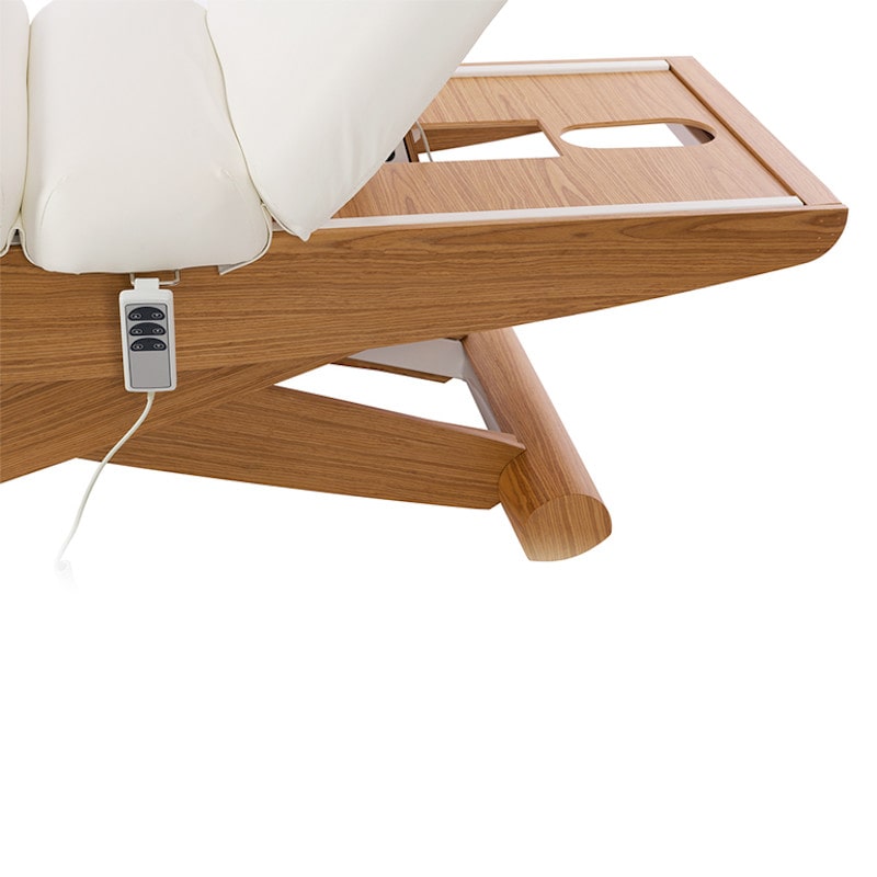 DIVA Table de massage et soins esthétiques Chauffante - Base avec Bois en teck durable et solide - Bois naturel - Télécommande manuelle inclus - Mobilier esthétique - Meuble Esthétique