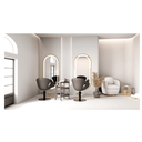 LOOP Miroir LED - Couleur argent avec bord doré - Ambiance 3 salon de coiffure - institut de beauté - Mobilier de coiffure - Meuble Coiffure - Malys Equipements