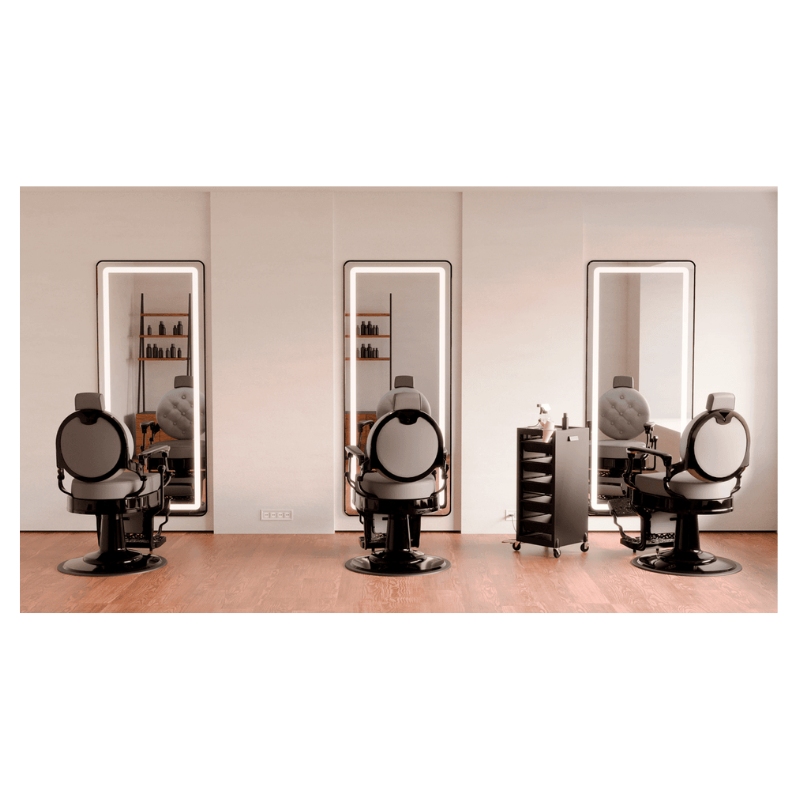 REC Miroir LED avec bords argentés - Ambiance Barbershop - Barbier - Mobilier coiffure - Meuble Coiffure - Malys Equipements