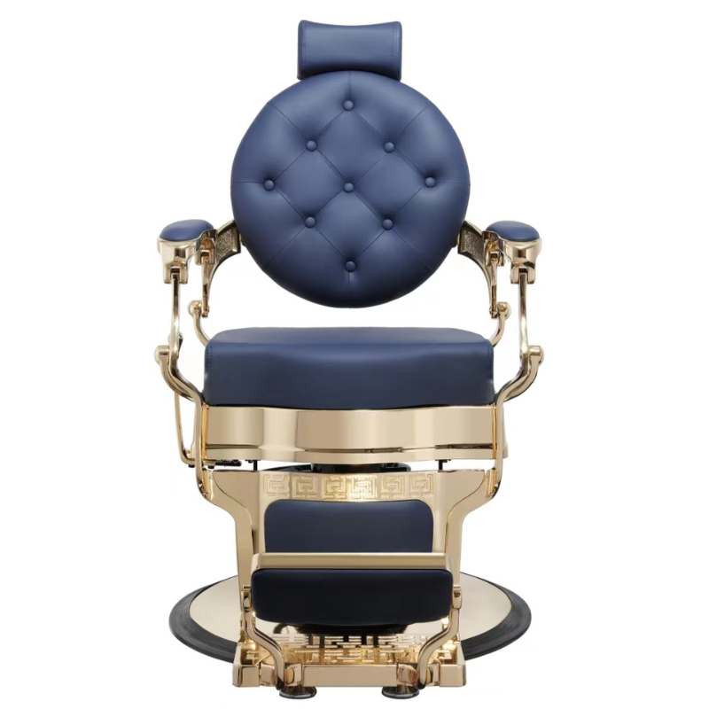 ARCHIE GOLD BLEU Fauteuil Barbier - vue de face - Mobilier barbier - meuble barbier - malys equipements