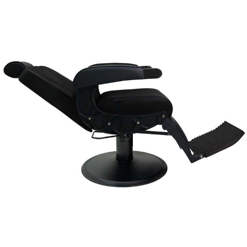 MUSTANG Fauteuil Barbier - vue de profil - Position Allongée - mobilier barbier - meuble barbier - Mobilier Barbershop - malys Equipements