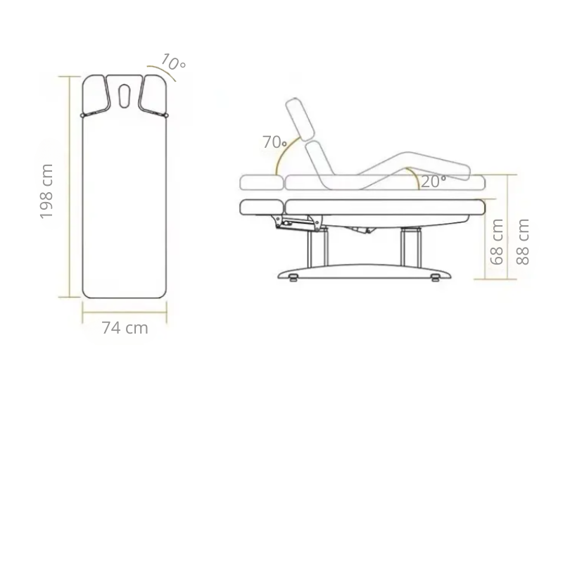 EMOTION Table de Massage Chauffante - dimensions - mobilier esthétique - malys equipements