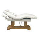 SUPREME Table de Massage et de Soins Électrique Chauffante - position semie- assise - revêtement blanc - base en bois laqué transparent - vue de coté - mobilier esthétique - meuble esthétique - malys equipements