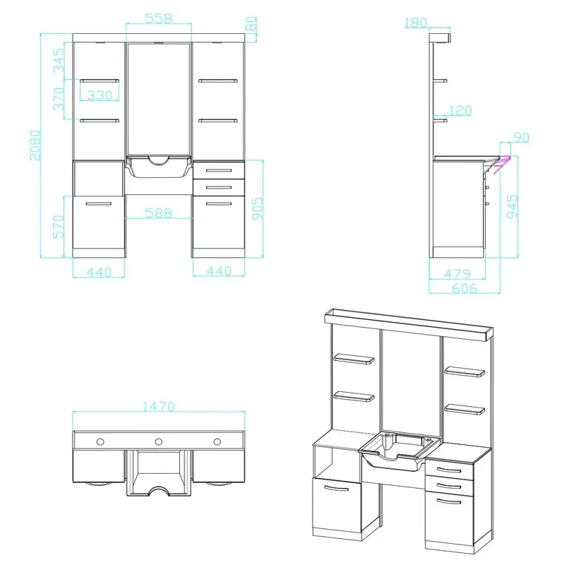 YORK Coiffeuse Barbier avec LED.webp