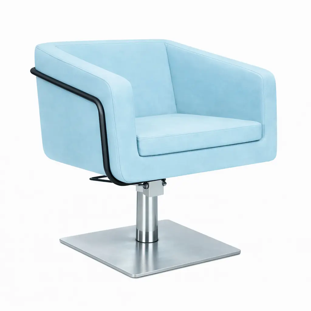EGAN B Fauteuil coiffure Bleu Ciel 13 Base Carrée Inox.webp