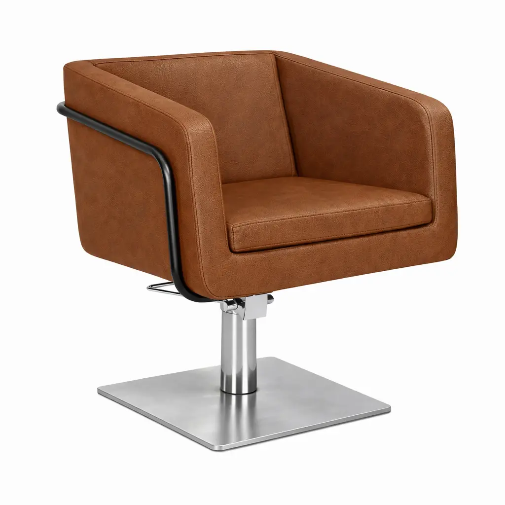 EGAN B Fauteuil coiffure Camel 04 Base carrée inox.webp
