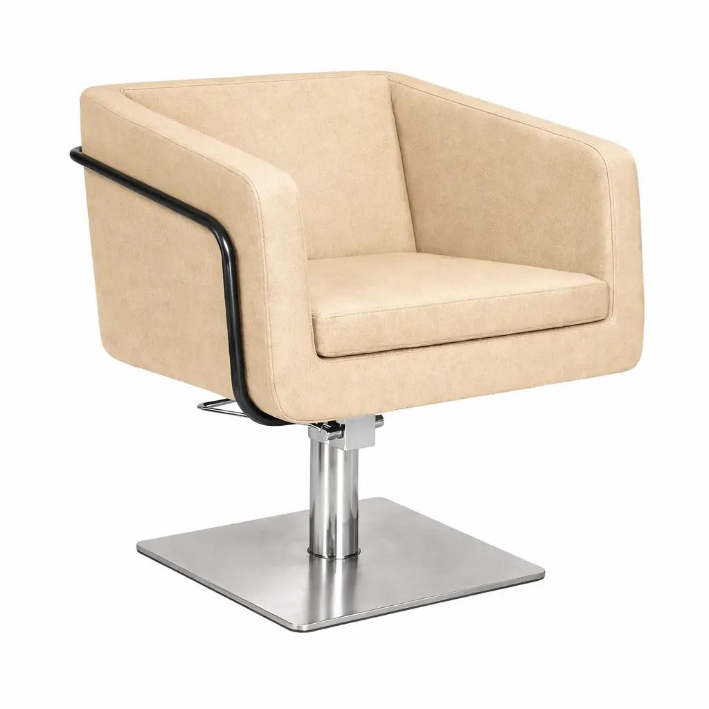 EGAN B Fauteuil coiffure Beige 02 Base Carrée Inox.webp