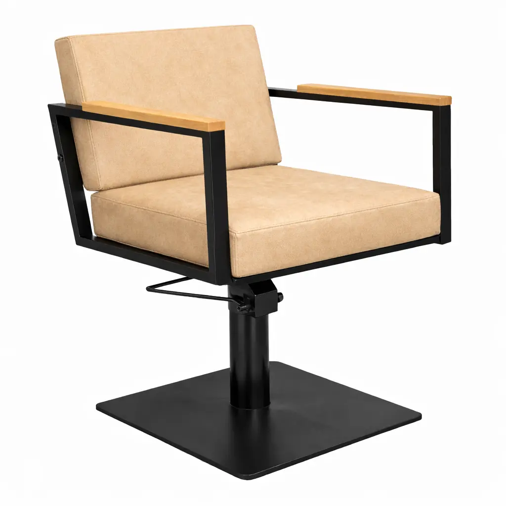 OCEAN BLACK Fauteuil coiffure - bois Beige 02 Base Carrée Noire.webp