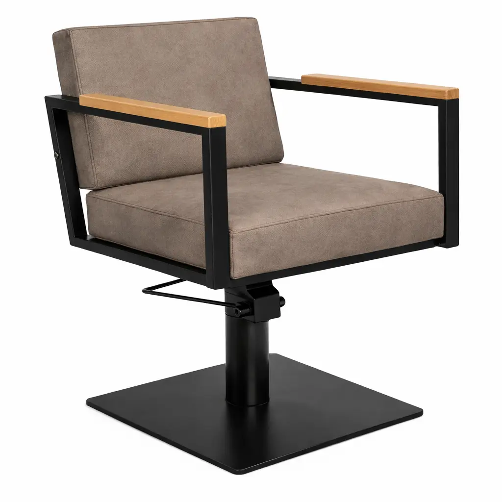 OCEAN BLACK Fauteuil coiffure - bois Beige Foncé 03 Base Carrée Noire.webp