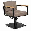 OCEAN BLACK Fauteuil coiffure - bois Beige Foncé 03 Base Carrée Noire.webp