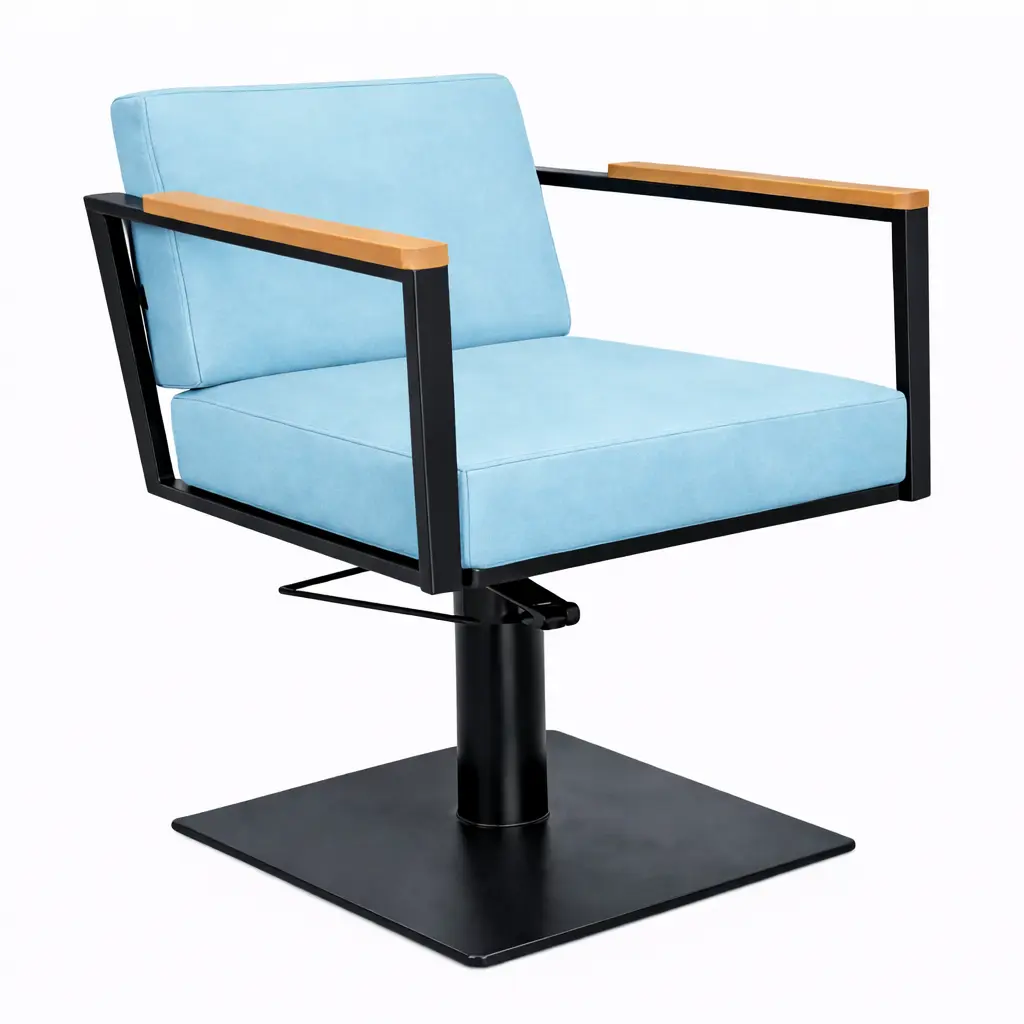 OCEAN BLACK Fauteuil coiffure - bois Bleu Ciel 13 Base Carrée Noire.webp