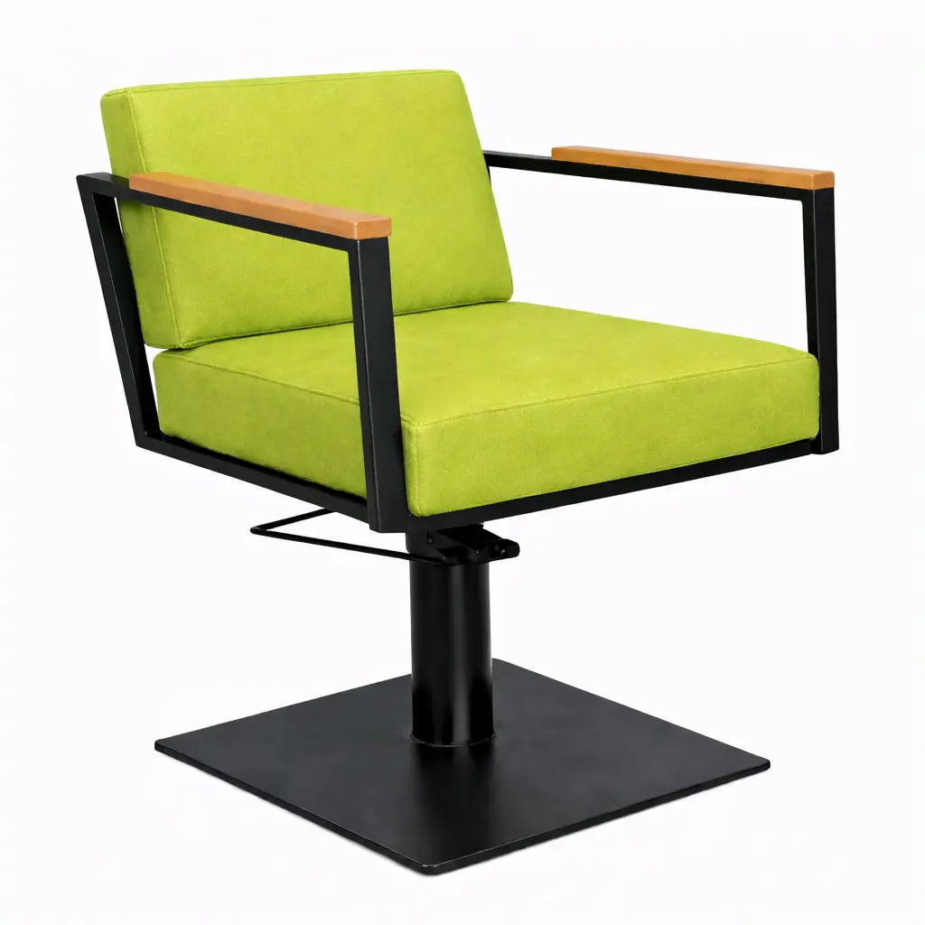 OCEAN BLACK Fauteuil coiffure - bois Vert 11 Base Carrée Noire.webp