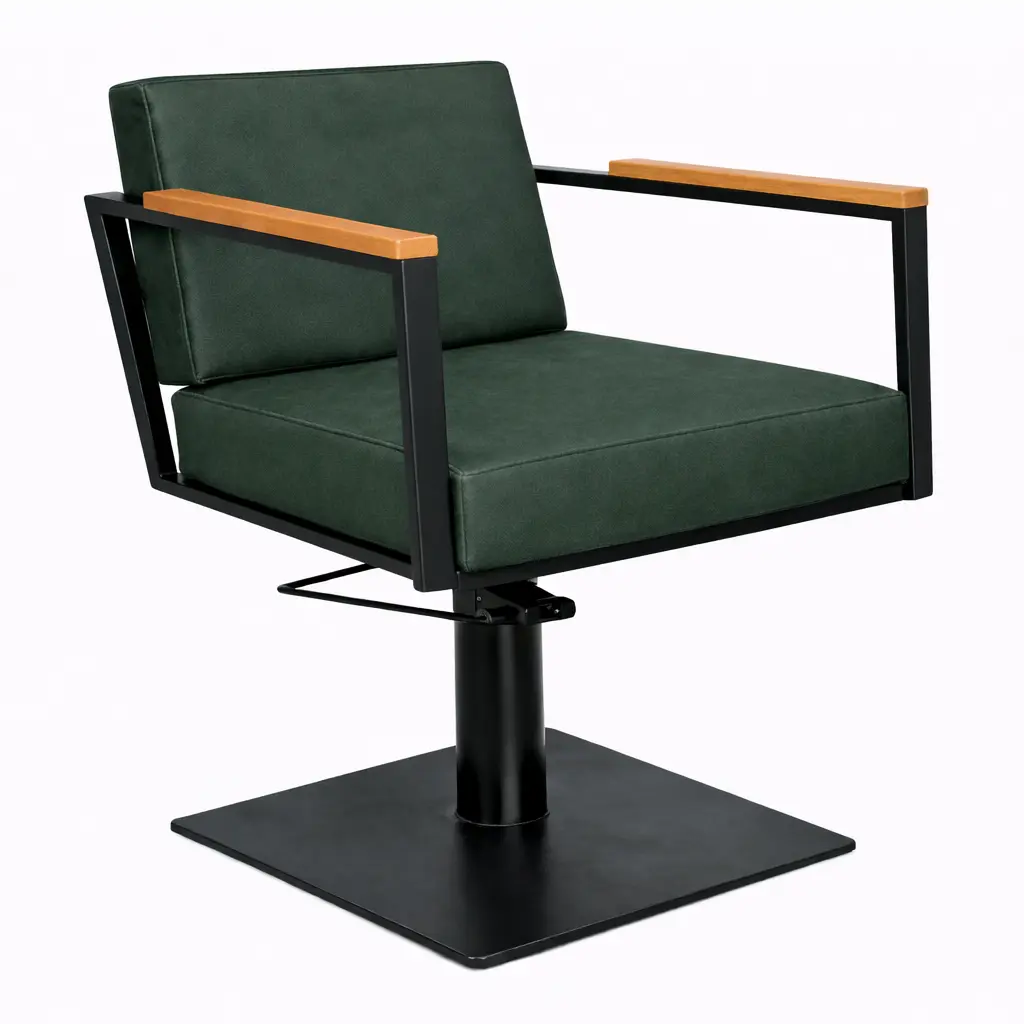 OCEAN BLACK Fauteuil coiffure - bois Vert sapin 10 Base Carrée Noire.webp