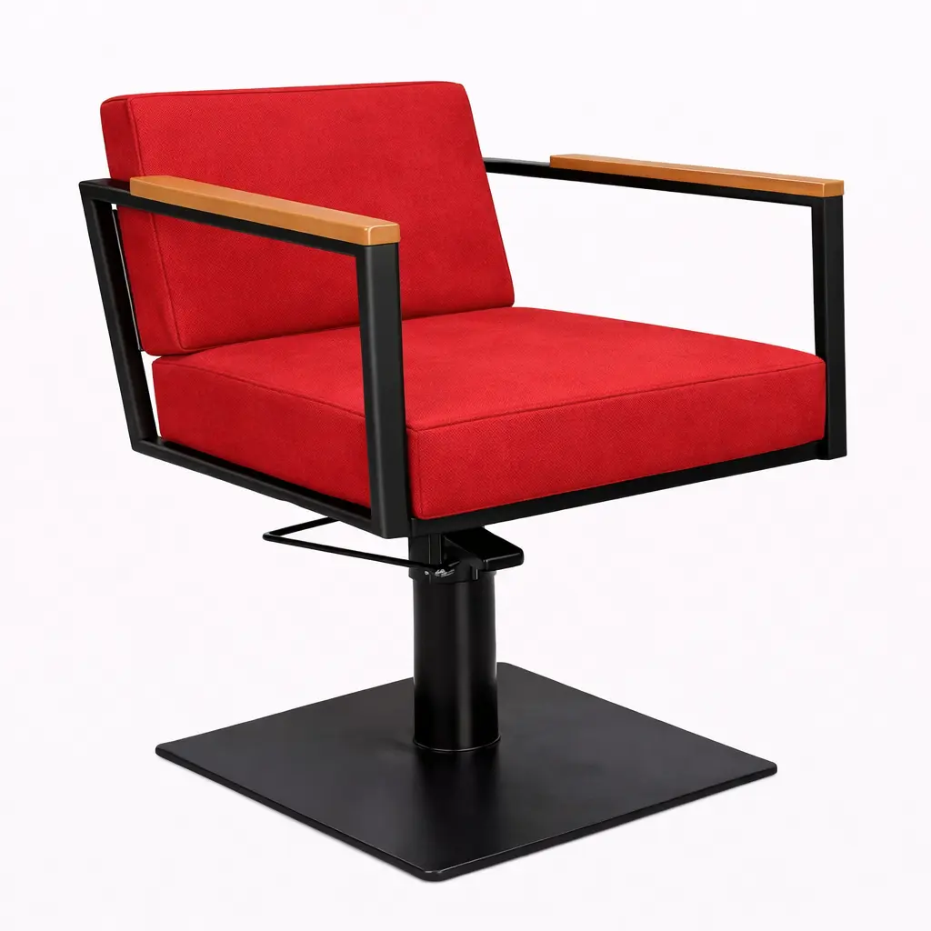 OCEAN BLACK Fauteuil coiffure - bois Rouge 17 Base Carrée Noire.webp