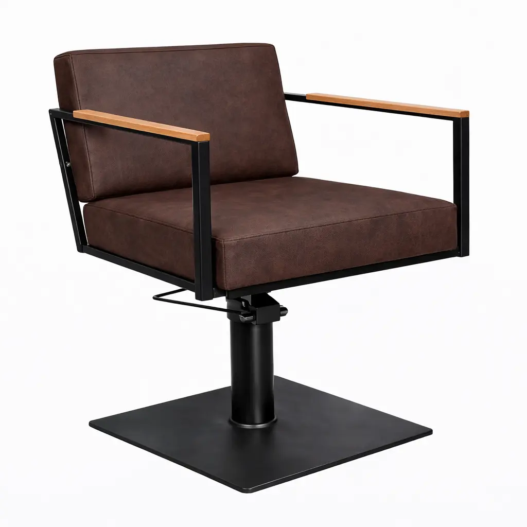 OCEAN BLACK Fauteuil coiffure - bois Bordeaux foncé 05 Base Carrée Noire.webp