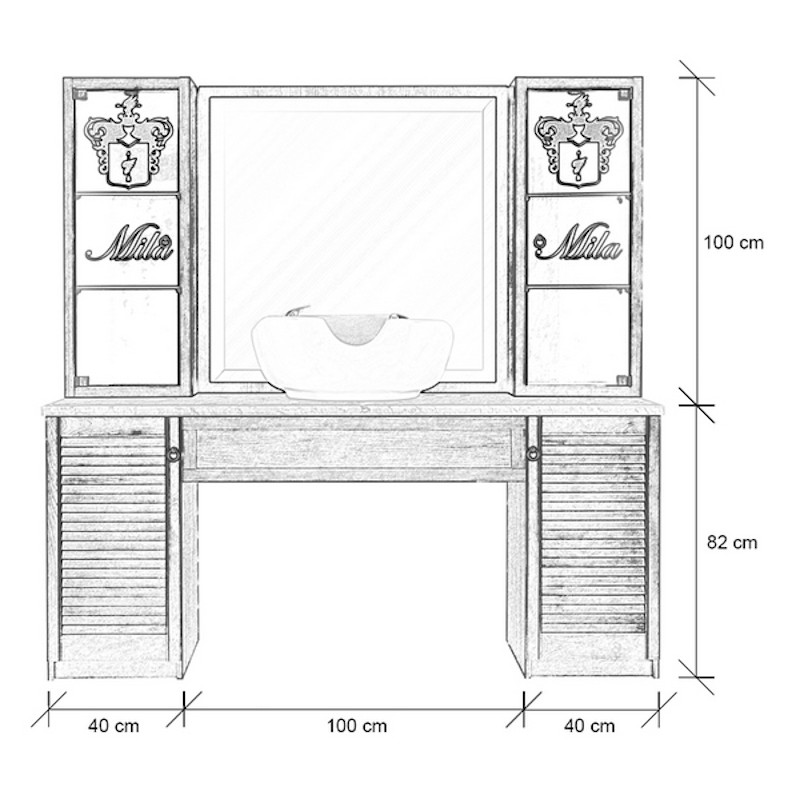 BARBER VINTAGE Coiffeuse barbier - dimensions - Malys Equipements