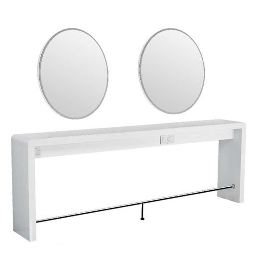 [AY-REFLECTION2O-COIFFEUSEMURALE] REFLECTION II O Coiffeuse Led 2 places murale avec Miroir Rond